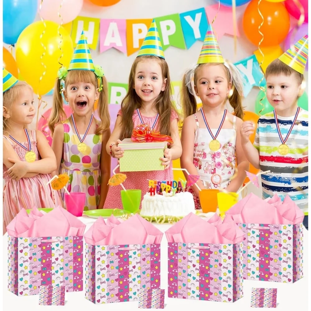 Kawaii Birthday Paper Gift Bag Bundle (12) Tissue Paper & Card Included